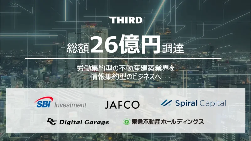 AI建物管理クラウドシステムを提供するTHIRD、ジャフコ グループ株式会社をリード投資家とし26億円のシリーズB 資金調達を実施